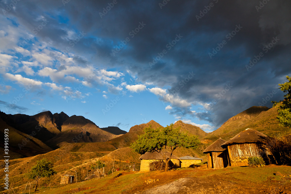 Primitive village in the mountains  in beautiful light