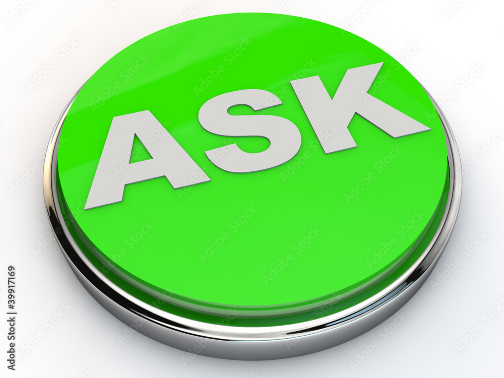 green ask button with chrome over white Background