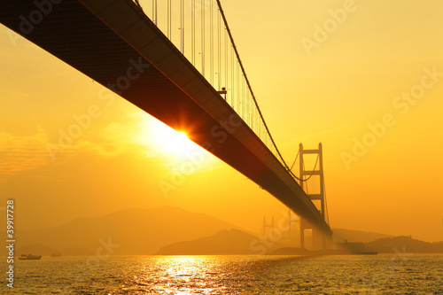 tsing ma bridge in sunset