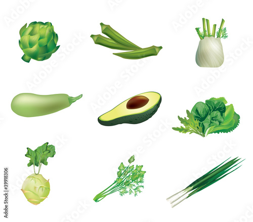 Set of green vegetables