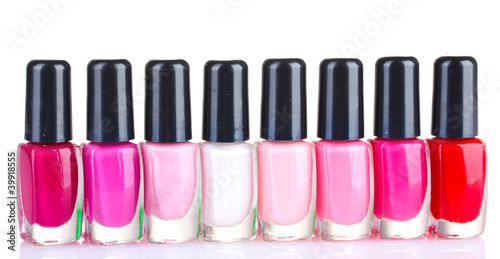 Group of nail polishes isolated on white