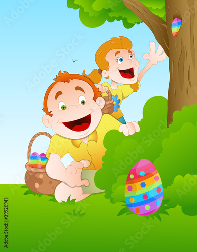 Illustration of Kids Playing with Easter Egg