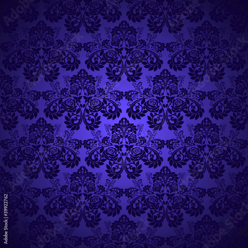 Dark blue wallpaper - pattern with roses