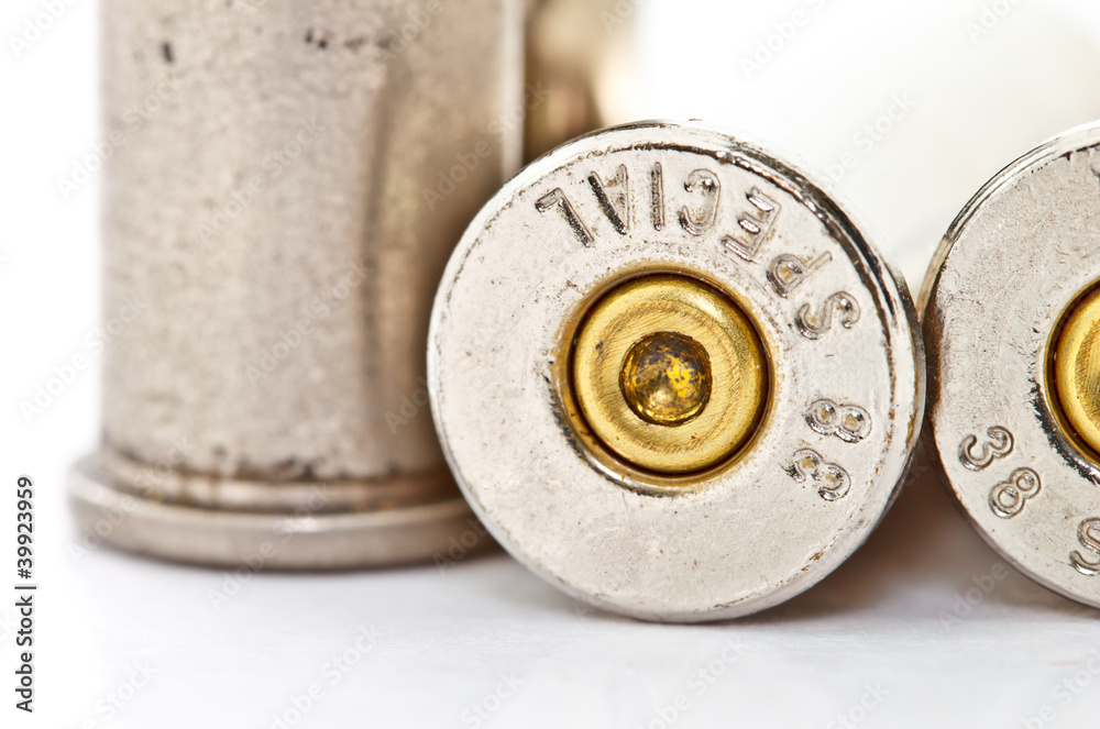 Obraz premium .38 special bullet shells on white background