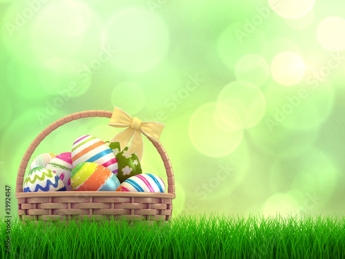 3D render of a basket with eggs