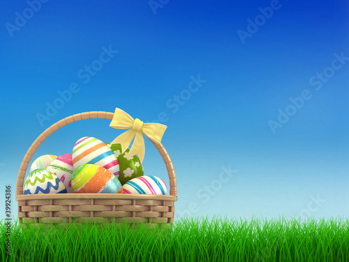 3D render of a basket with eggs