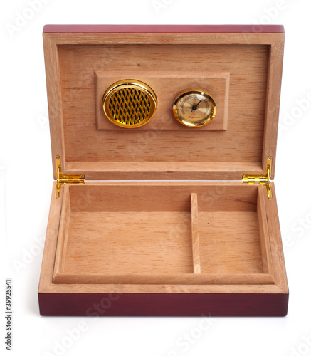 Opened empty humidor isolated on white background