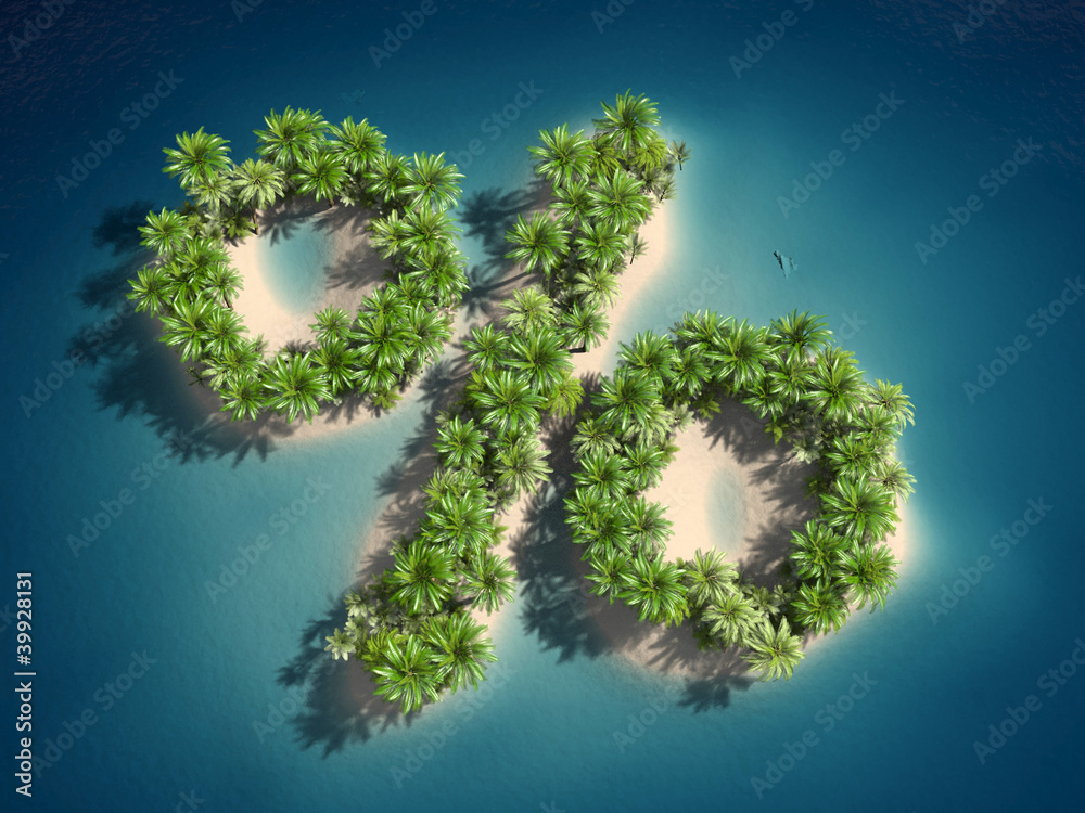 3d rendered illustration of an island forming a percent sign 3d rendered illustration of an island forming a percent sign