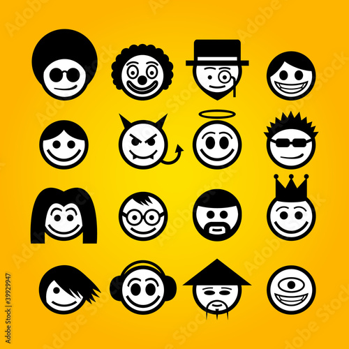 Vector smiley faces. Funny characters.