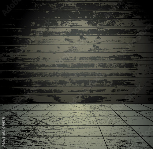 Concrete grunge room with old wooden wall