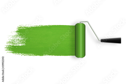 Green roller with paint trail
