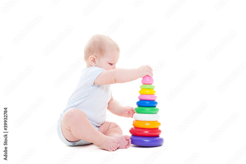 child with toy over white child with toy over white