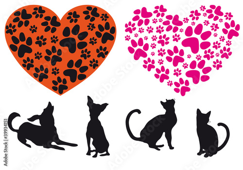 red heart with animal foodprint pattern, vector