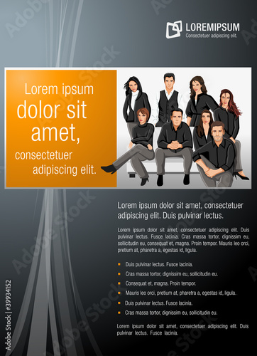 Black and orange template with business people photo