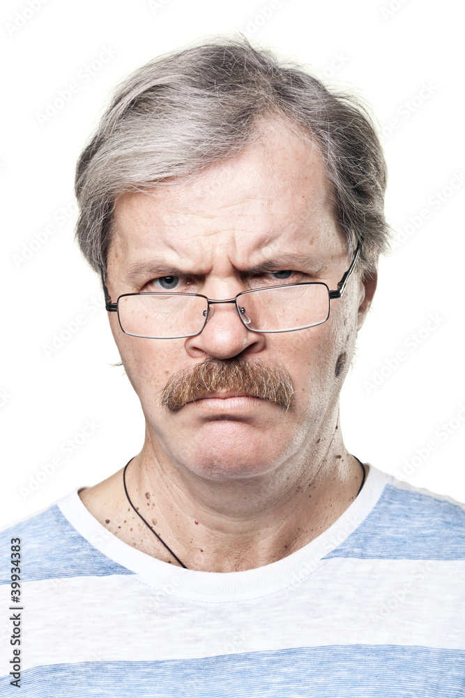 sullen caucasian mature man in glasses isolated on white sullen caucasian mature man in glasses isolated on white
