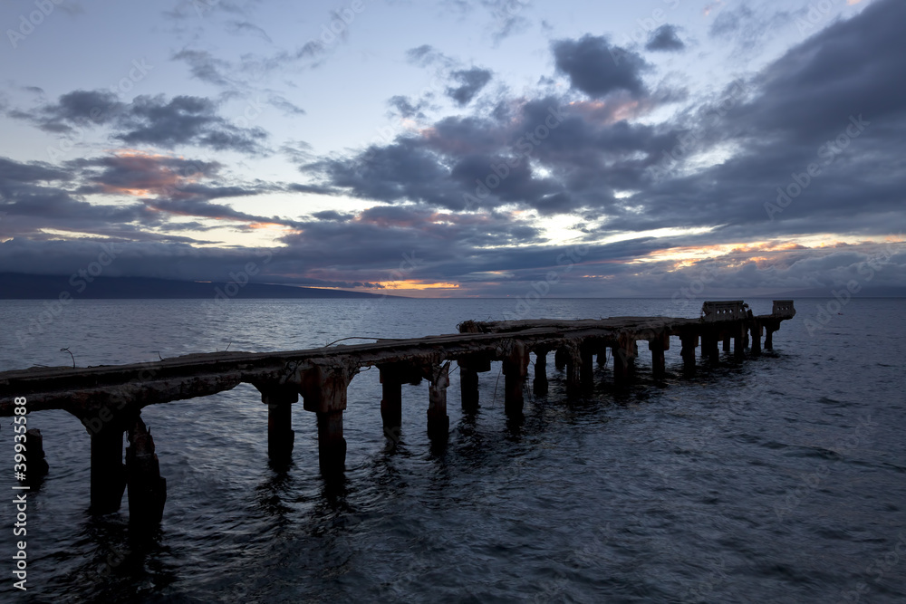old wharf in lahaina maui at sunset