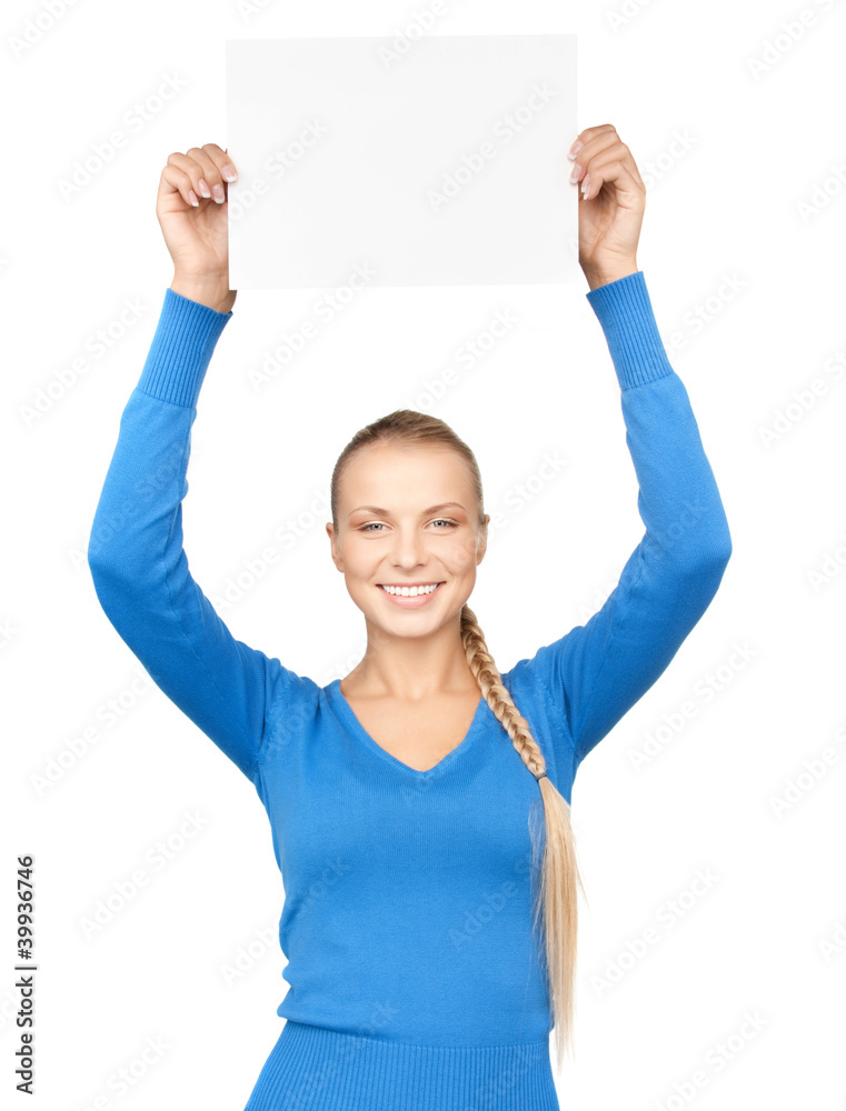 woman with blank board woman with blank board