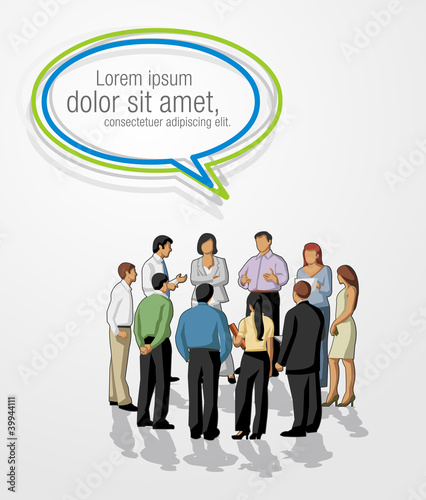 Meeting of business people with speech balloon