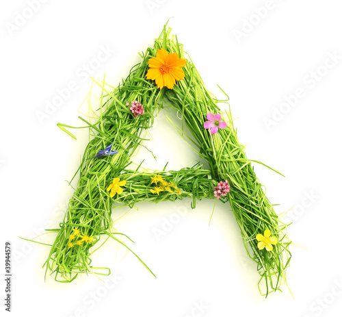 Letters made of flowers and grass