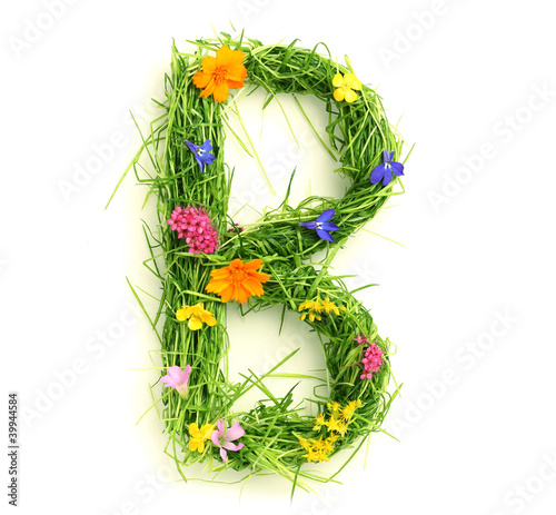 Letters made of flowers and grass