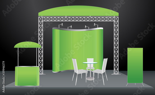 vector Blank trade exhibition stand counter, roll-up banner