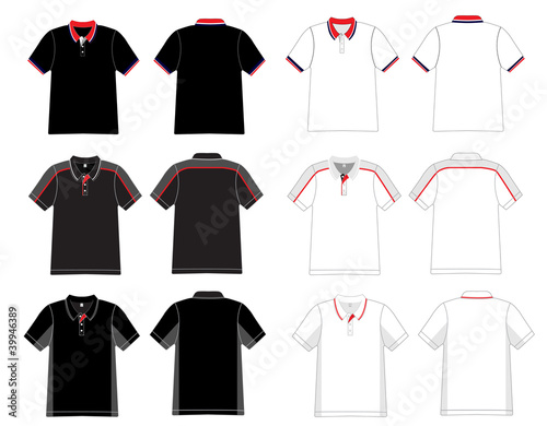 Vector. Men's black and white polo shirt template.