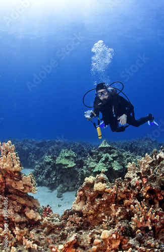 Scuba Diver with a Camera in Kona Hawaii