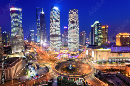 shanghai lujiazui financial center in the evening photo