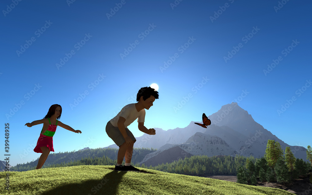 Obraz premium Kids and butterflies.