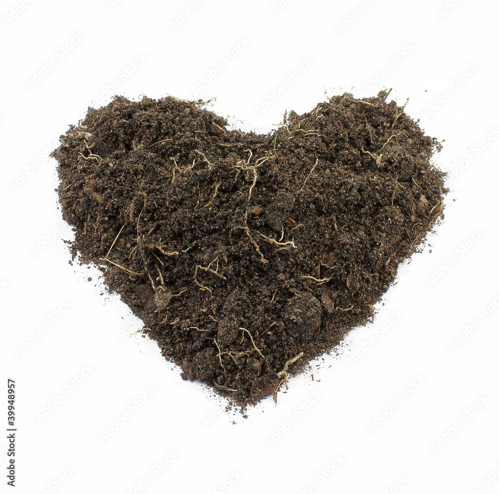 Heart-Shape Soil Isolated on white background.