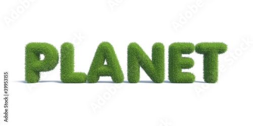 planet of the inscription of green grass in the form of a text
