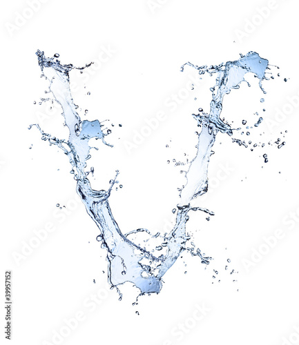 Water alphabet letter "V" isolated on white background