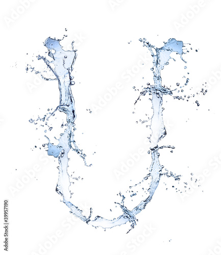 Water alphabet letter  U  isolated on white background