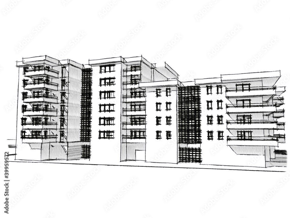 Sketch idea, drawing of residential building