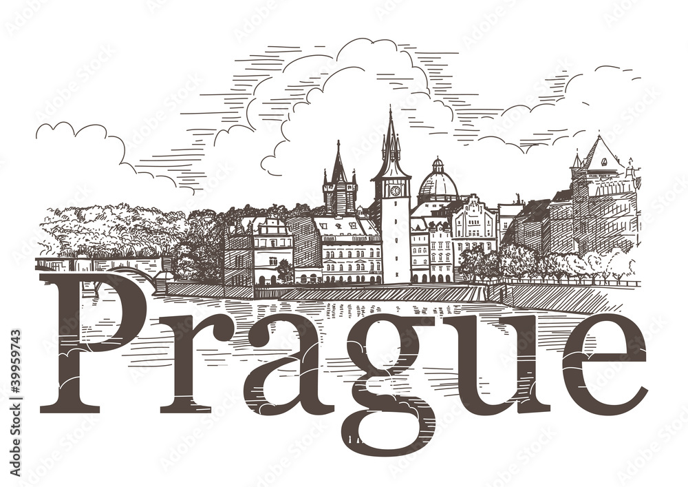 Panorama of Prague. View of Charles Bridge and the Vltava river