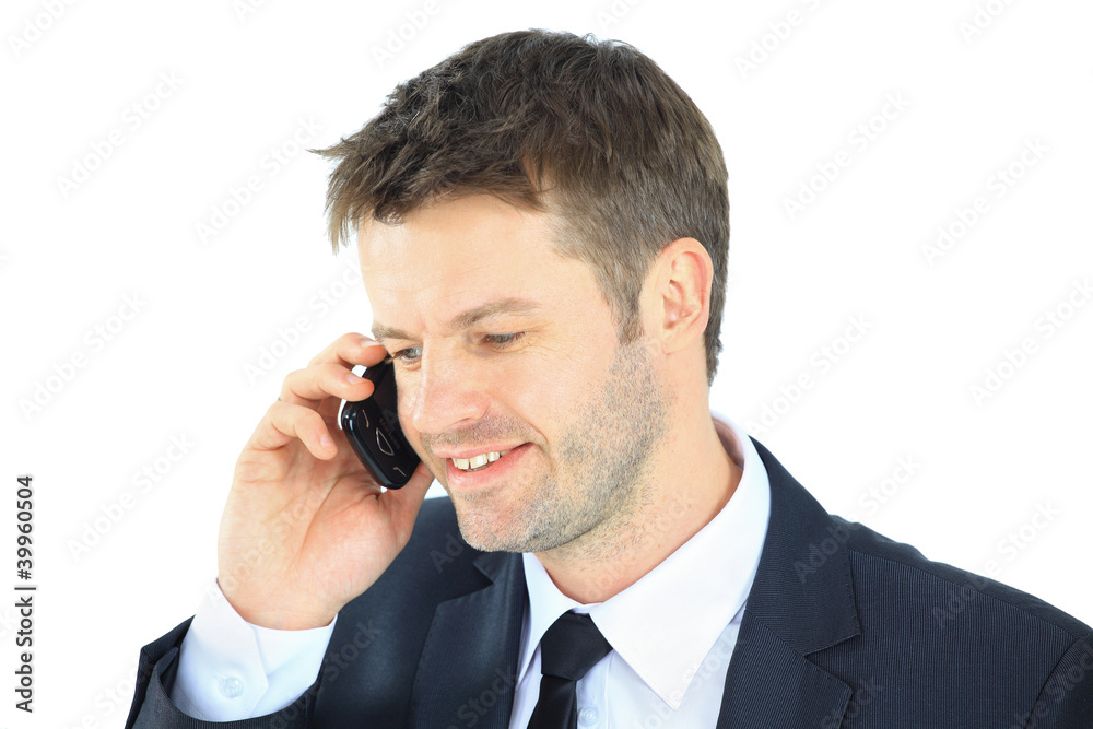 Portrait of a business man with phone isolated on Portrait of a business man with phone isolated on