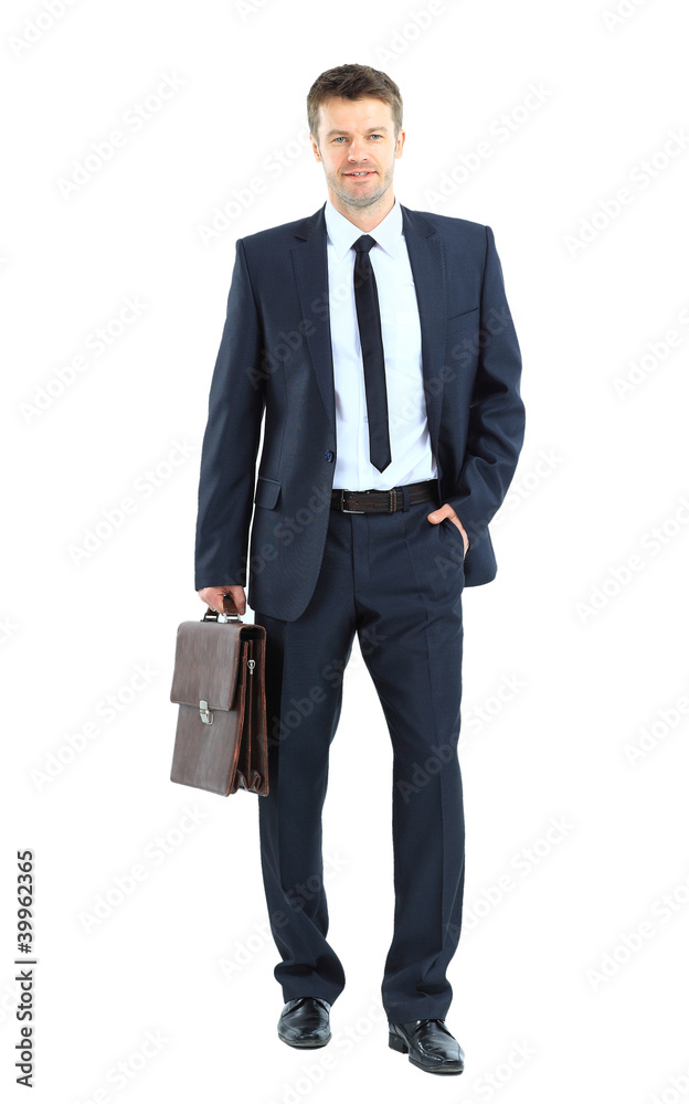portrait of young business man holding briefcase in portrait of young business man holding briefcase in
