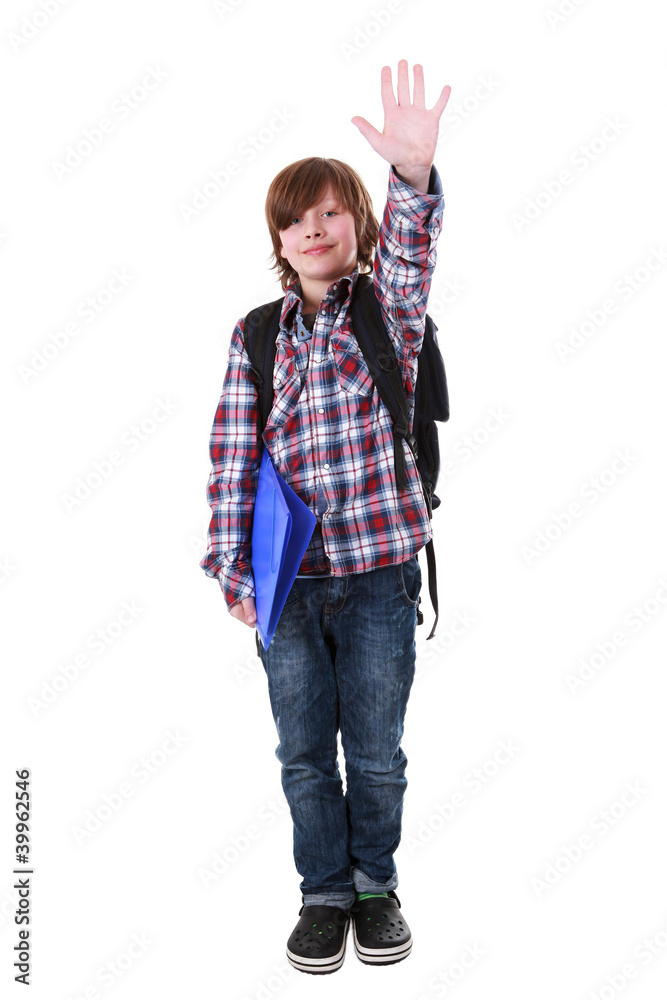 Happy little young boy standing over white background Happy little young boy standing over white background