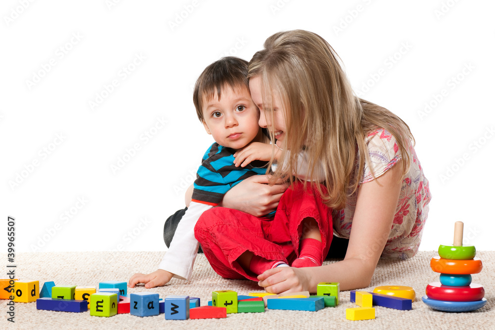 Cheerful mother and her little son Cheerful mother and her little son