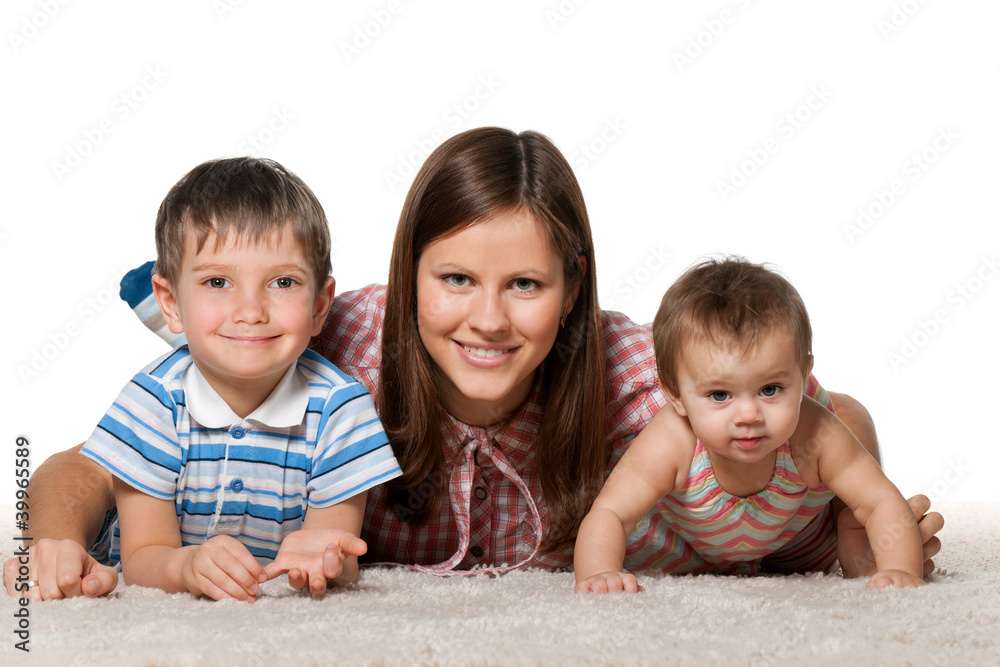 Cheerful children with smiling mother Cheerful children with smiling mother