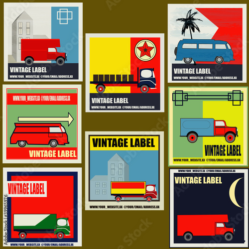 Set of retro Van and Lorry vintage labels