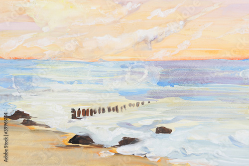 sea landscape and sunset painting