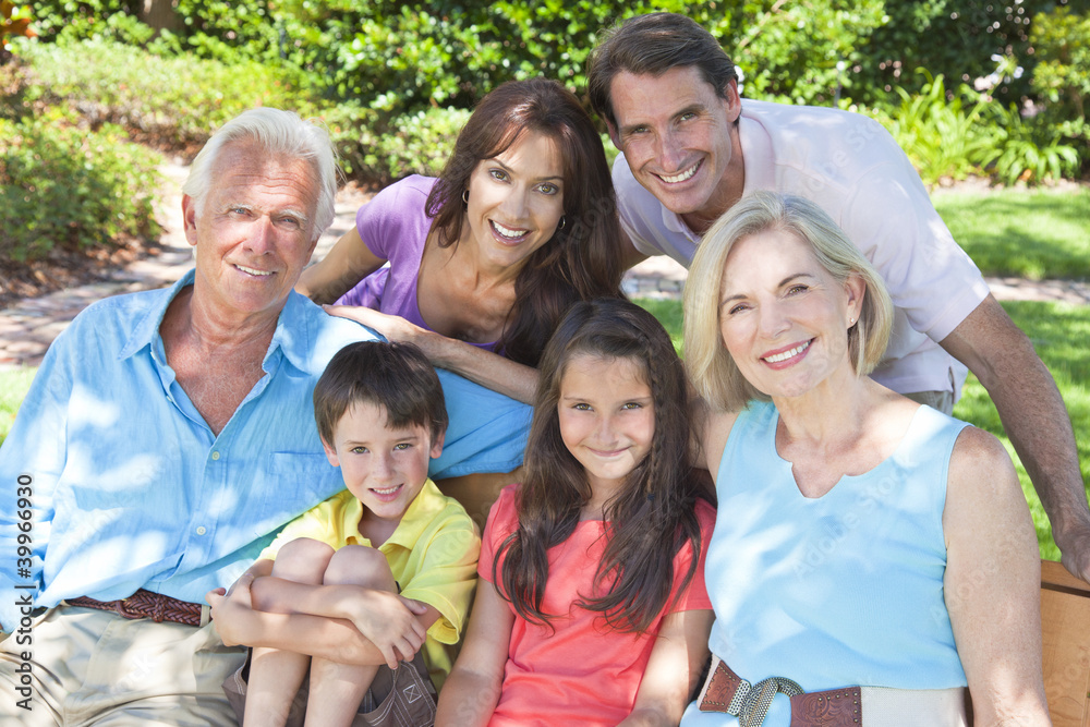 Happy Parents Grandparents Children Family Outside Happy Parents Grandparents Children Family Outside