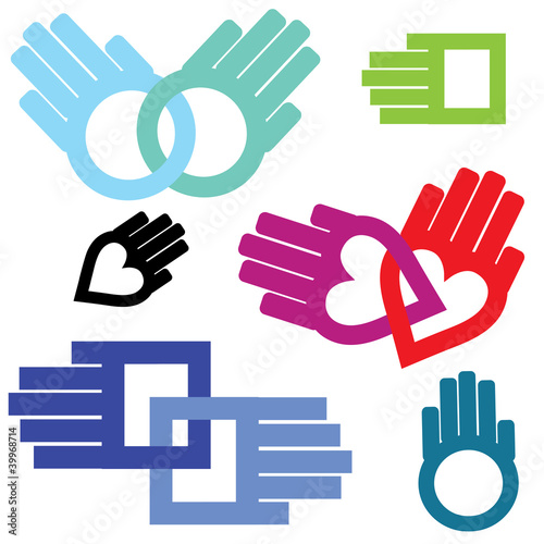 Hand set of connection shaped in heart