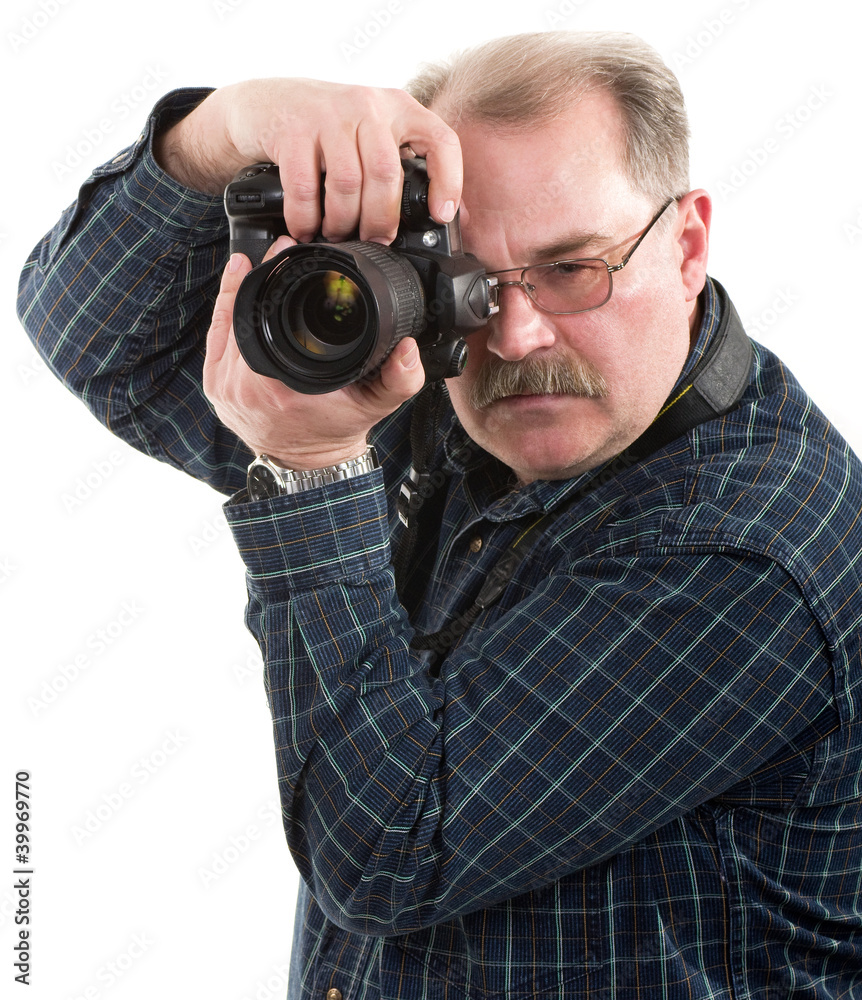 man photographer doing photos by digital camera