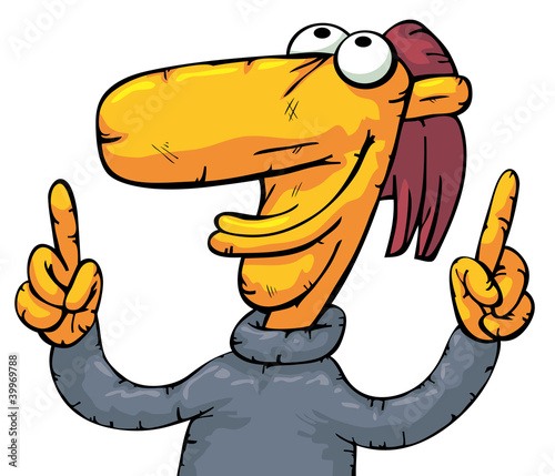Happy man pointing up
