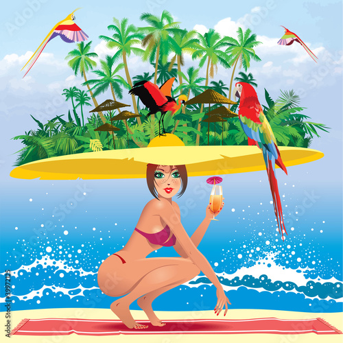 Woman and tropical paradise