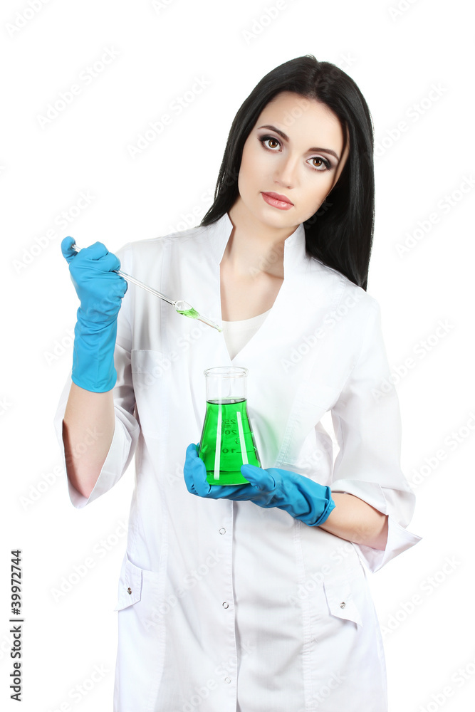 scientist holding test-tube isolated on white scientist holding test-tube isolated on white