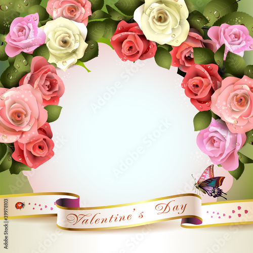 Floral background with white and pink roses