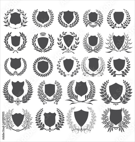 set - shield and laurel wreath